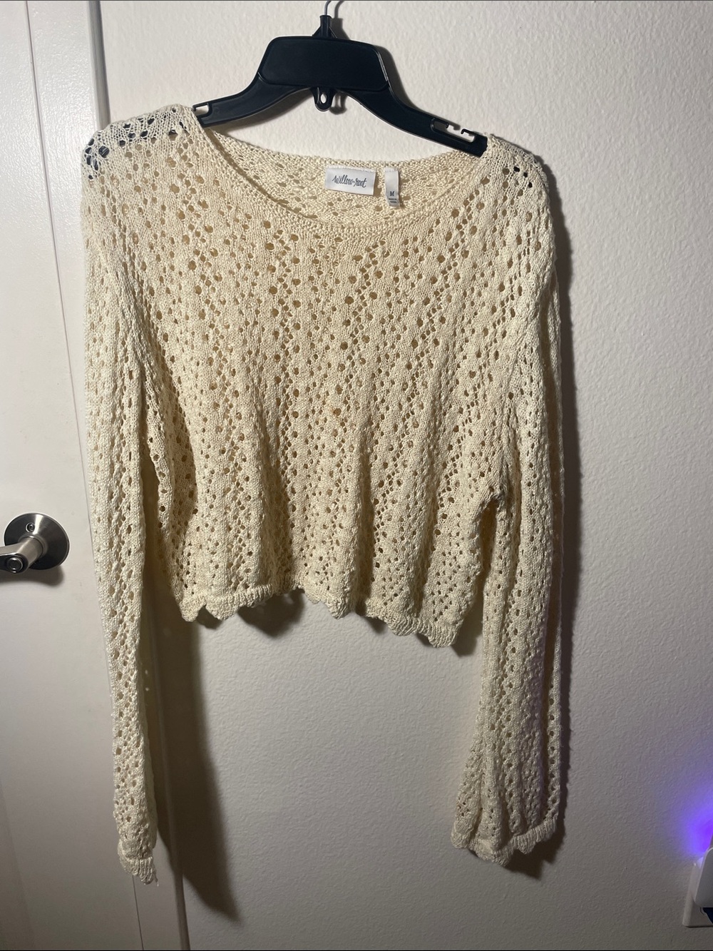 Open-Knit Cream Sweater with Delicate Lace Pattern